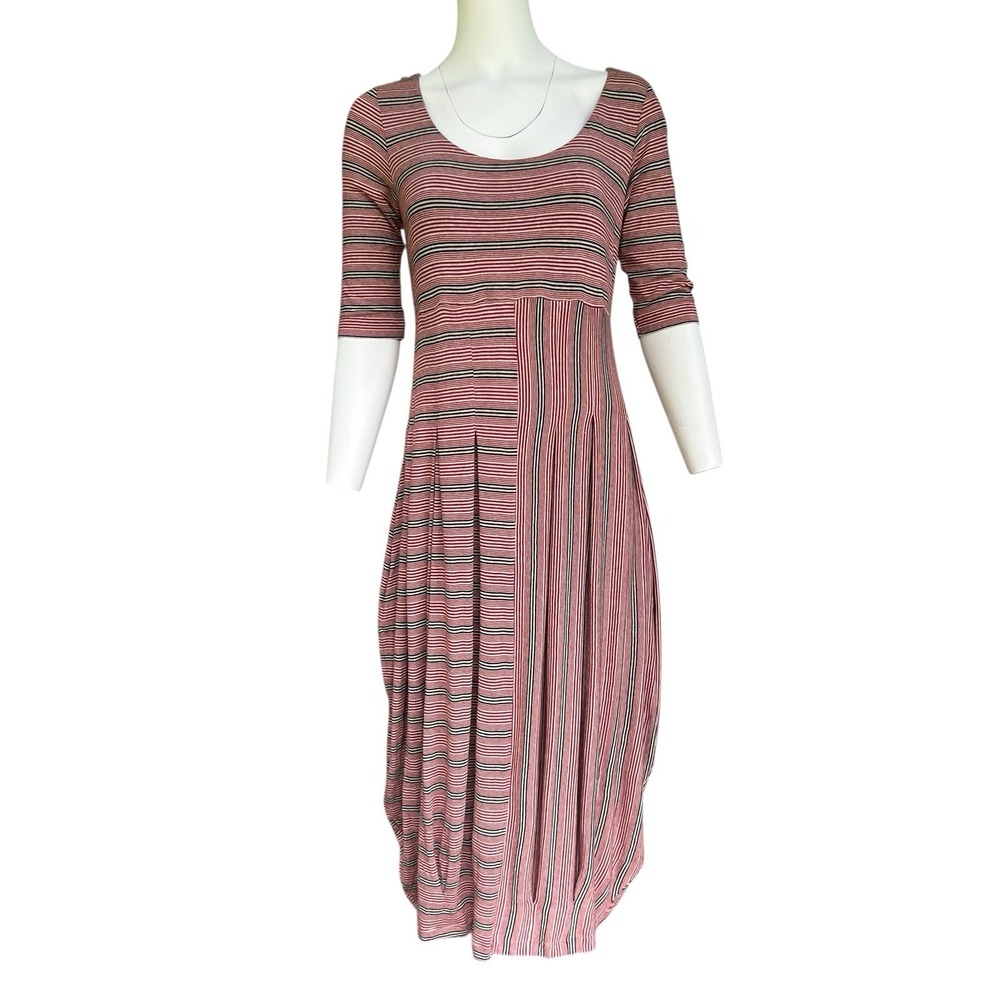 Lilith Midi Bubble Dress L Red Black Striped Pockets Empire Waist‎ Lagenlook